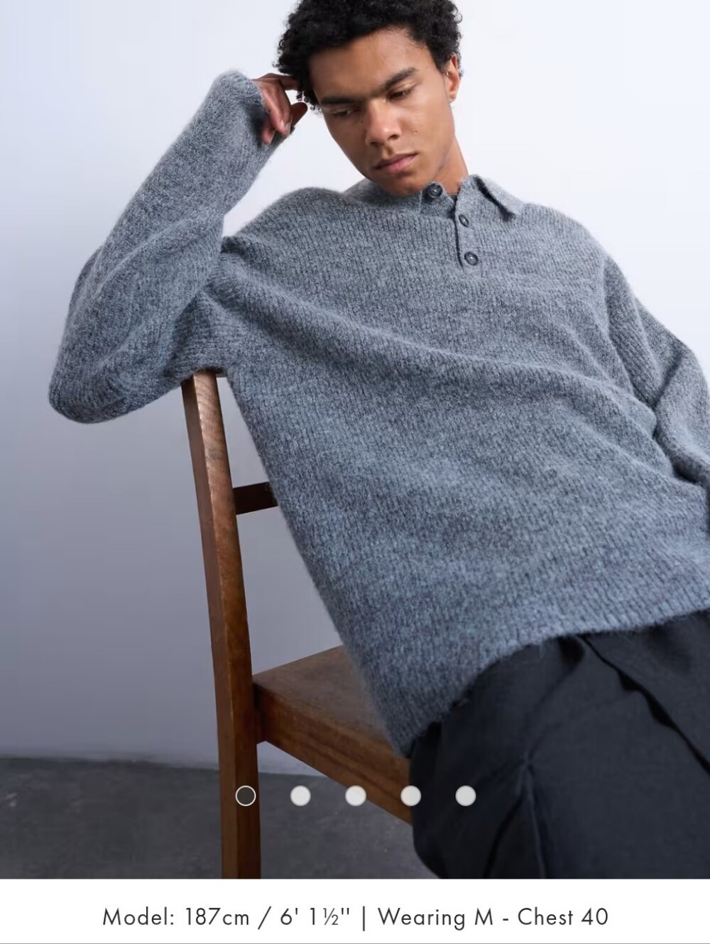 New Topman Oversized Ribbed Polo Sweater Grey Men's Size Medium